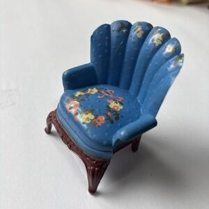 Vintage Renwal Dollhouse Furniture Teal Blue Painted Colonial Fluted Armchair
